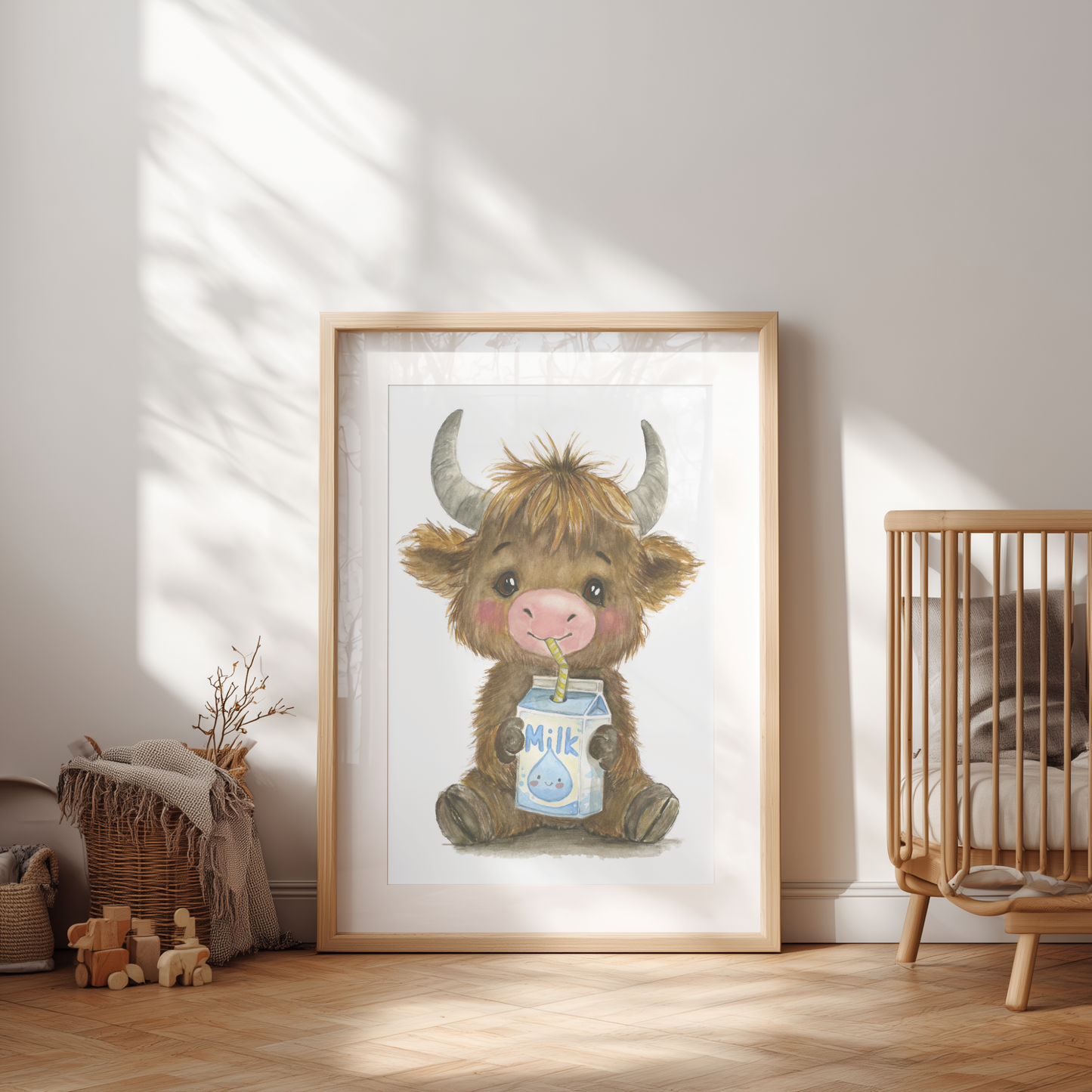 Benny the Fluffy Highland Cow • Hand‑Painted Watercolor Art Print