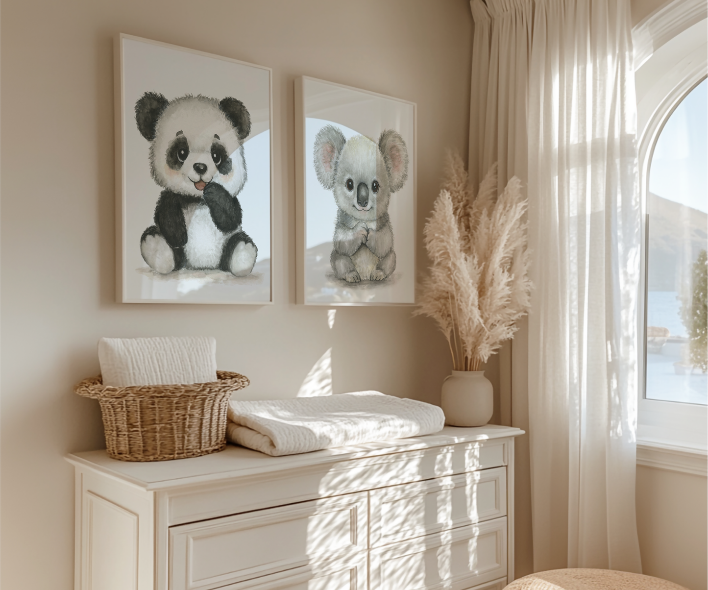 Bamboo & Cuddle Duo • 2 Curated Hand‑Painted Watercolor Art Prints
