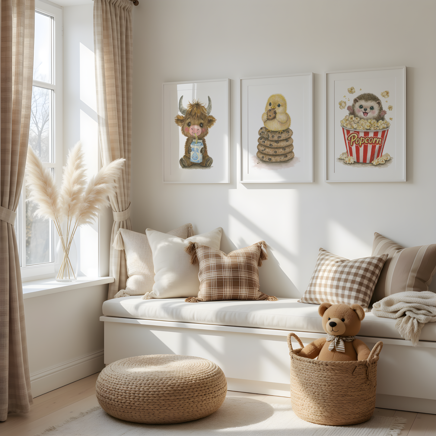 Cookie, Corn & Cow • 3 Curated Hand‑Painted Watercolor Art Prints