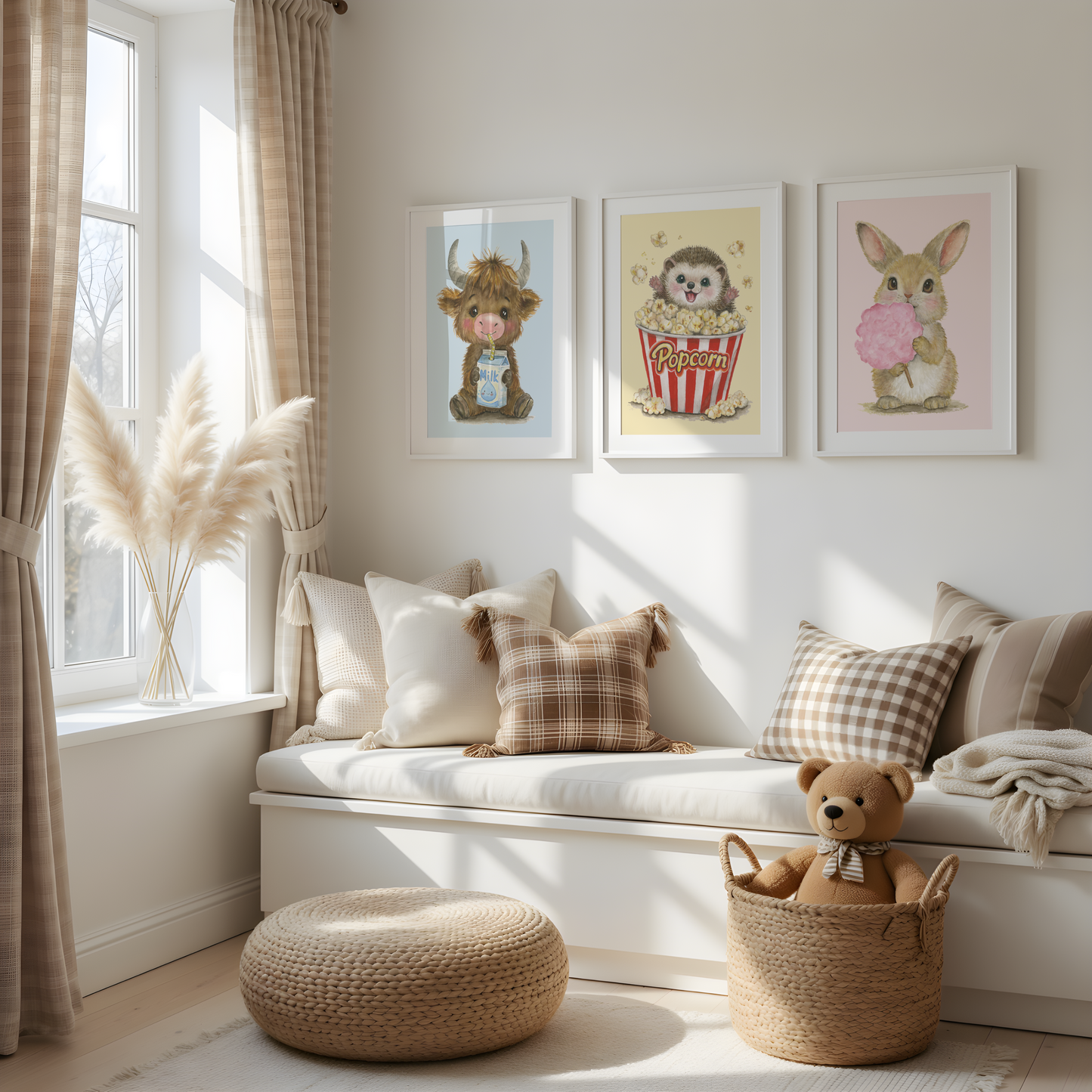 Pastel Picnic Trio • 3 Curated Hand‑Painted Watercolor Art Prints