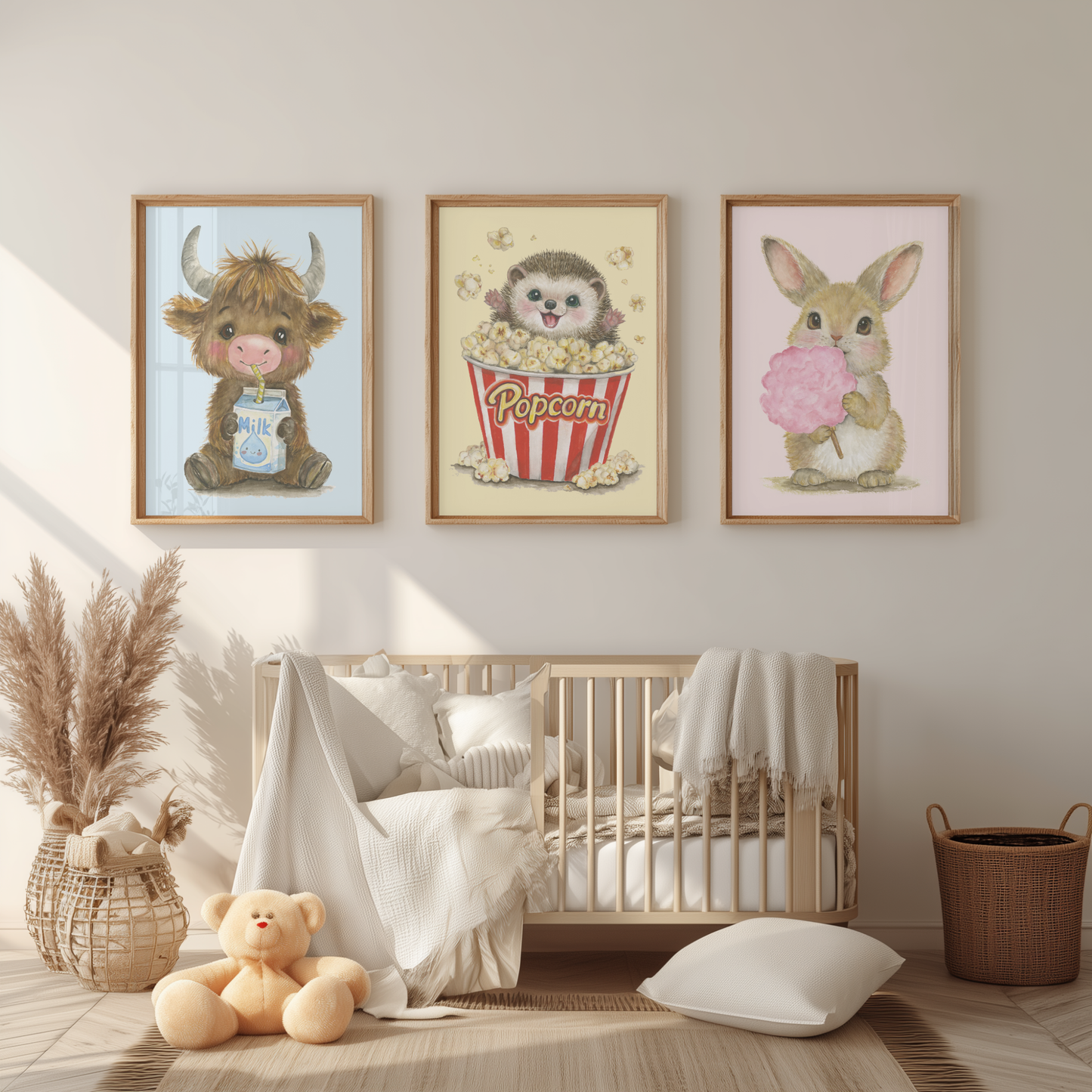 Pastel Picnic Trio • 3 Curated Hand‑Painted Watercolor Art Prints