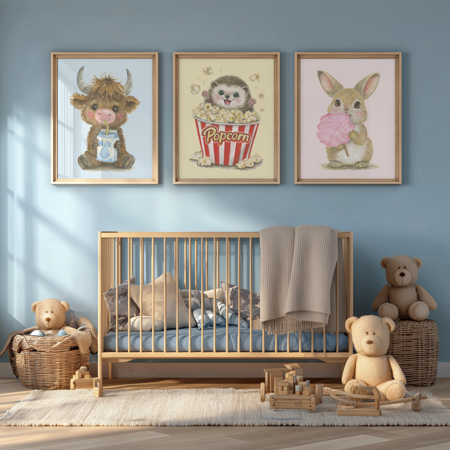 Pastel Picnic Trio • 3 Curated Hand‑Painted Watercolor Art Prints