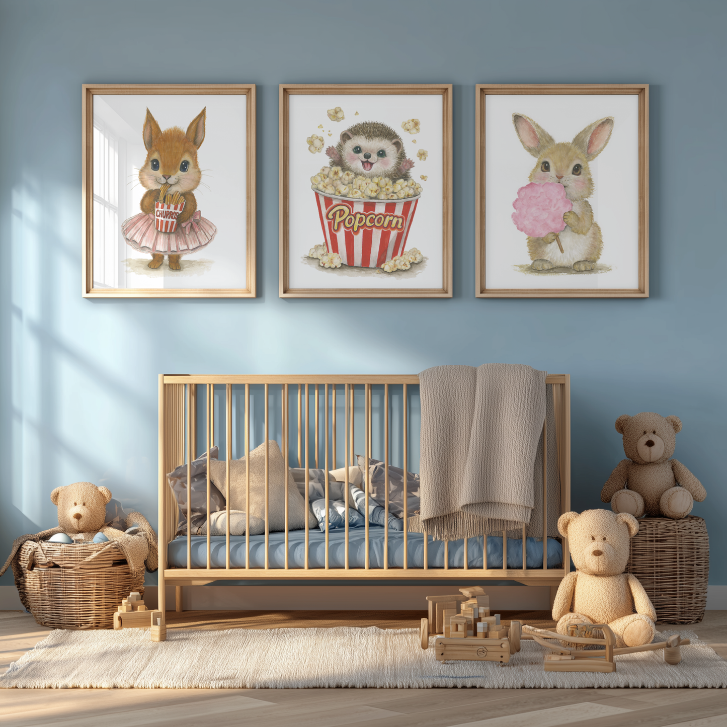 Sweet & Playful Trio • 3 Curated Hand‑Painted Watercolor Art Prints