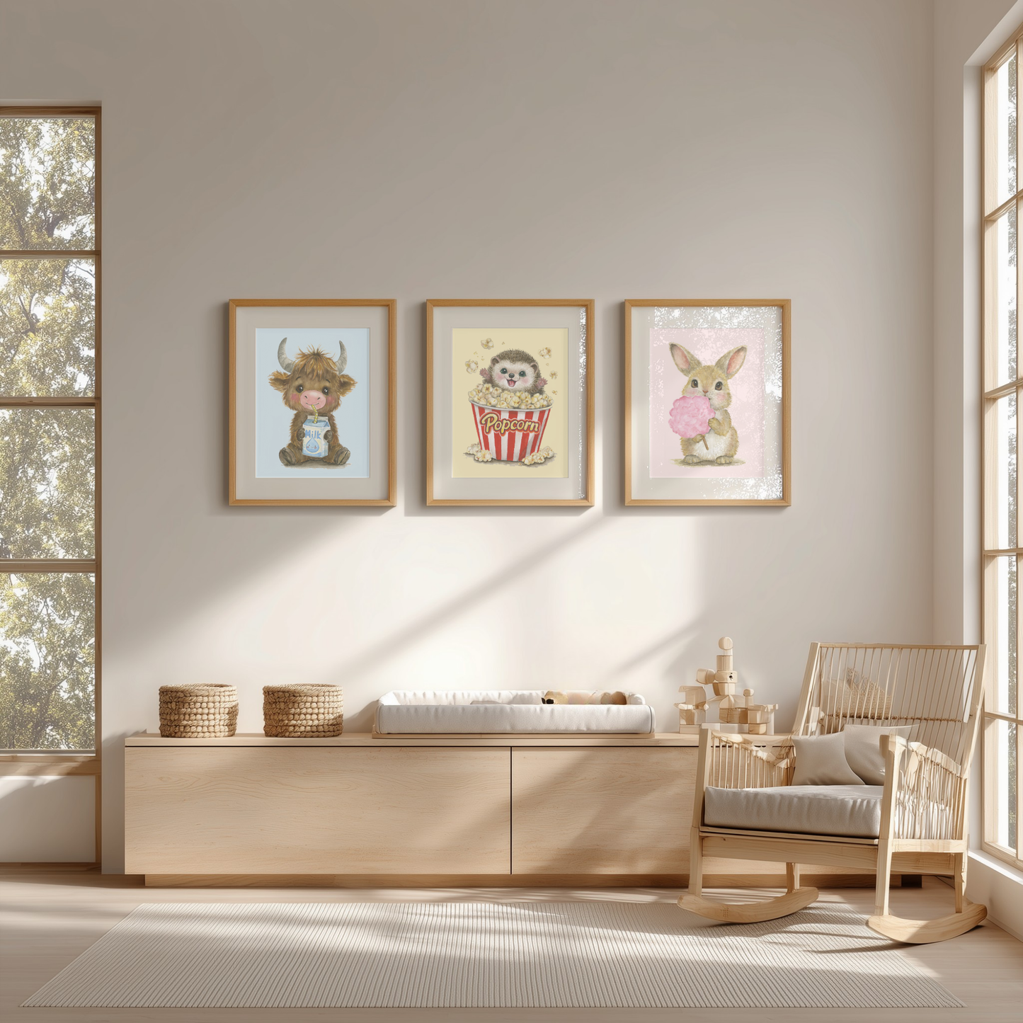 Pastel Picnic Trio • 3 Curated Hand‑Painted Watercolor Art Prints