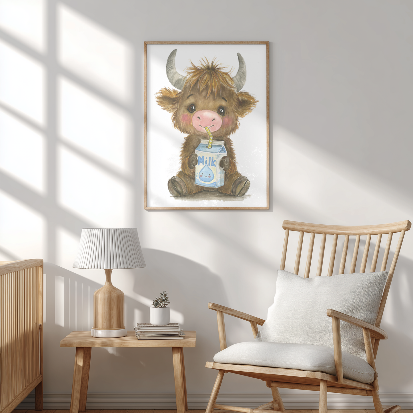 Benny the Fluffy Highland Cow • Hand‑Painted Watercolor Art Print