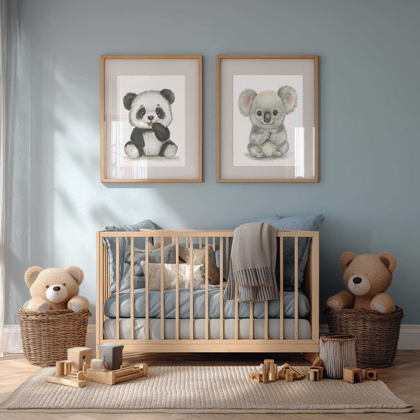 Bamboo & Cuddle Duo • 2 Curated Hand‑Painted Watercolor Art Prints