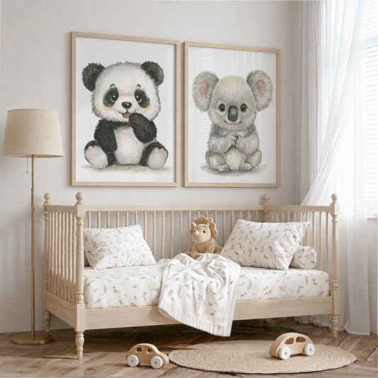 Bamboo & Cuddle Duo • 2 Curated Hand‑Painted Watercolor Art Prints