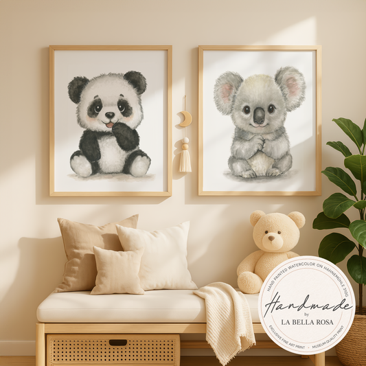 Bamboo & Cuddle Duo • 2 Curated Hand‑Painted Watercolor Art Prints