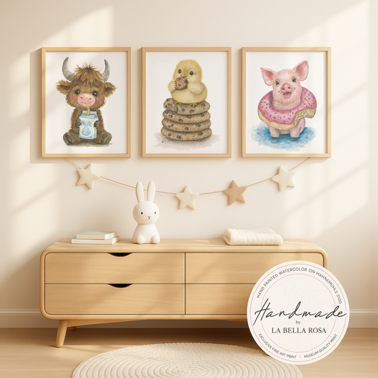 Cheat Day Trio • 3 Curated Hand‑Painted Watercolor Art Prints