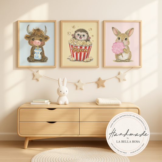 Pastel Picnic Trio • 3 Curated Hand‑Painted Watercolor Art Prints