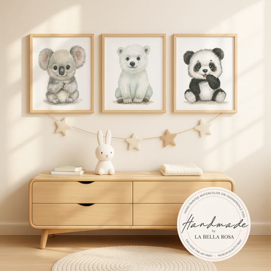 Gentle Cousins • 3 Curated Hand‑Painted Watercolor Art Prints