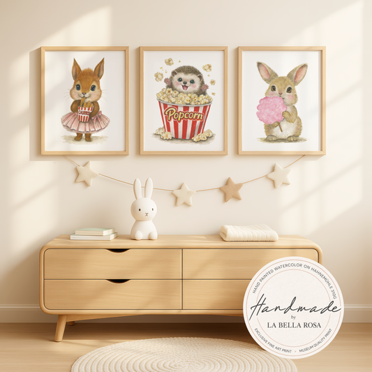 Sweet & Playful Trio • 3 Curated Hand‑Painted Watercolor Art Prints