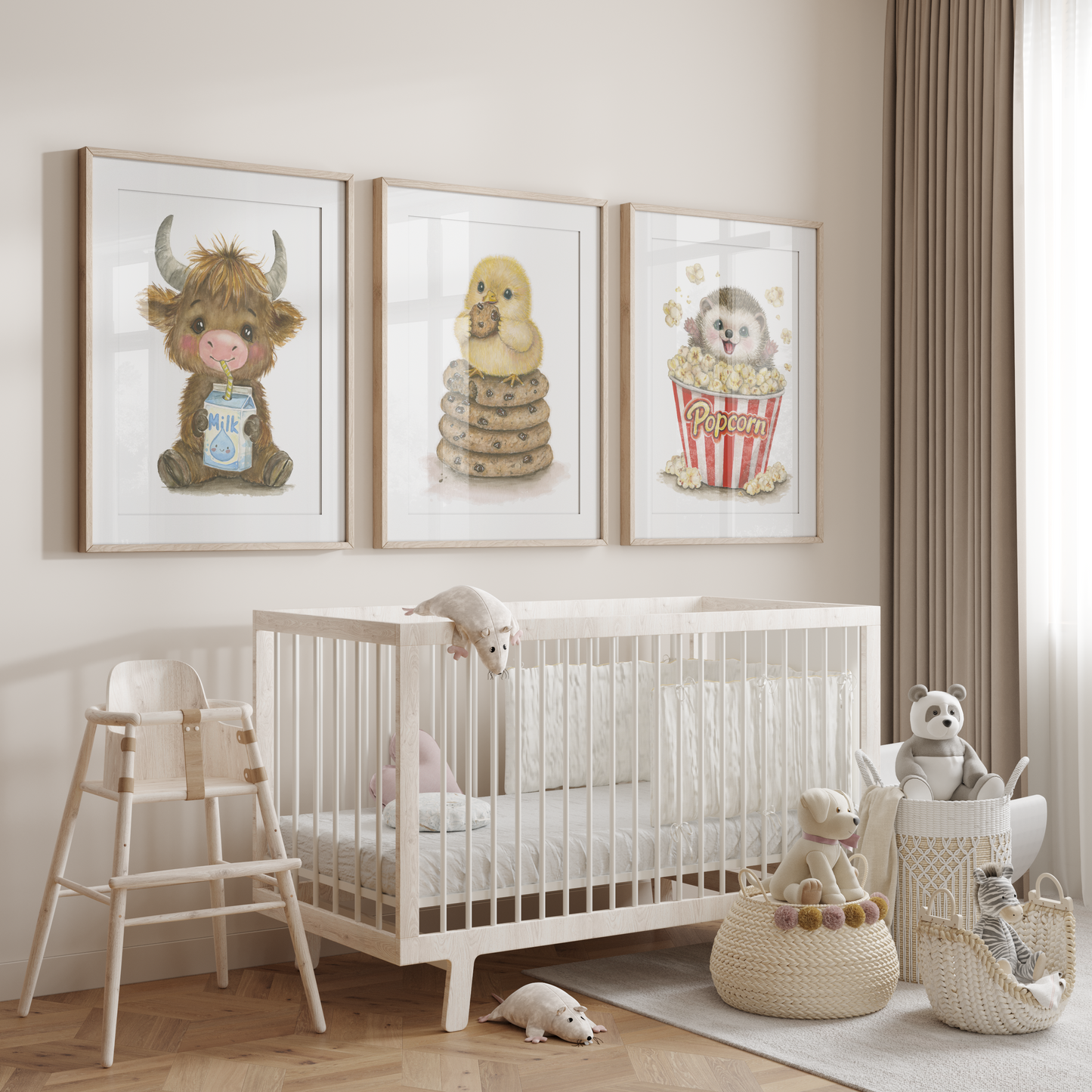 Cookie, Corn & Cow • 3 Curated Hand‑Painted Watercolor Art Prints