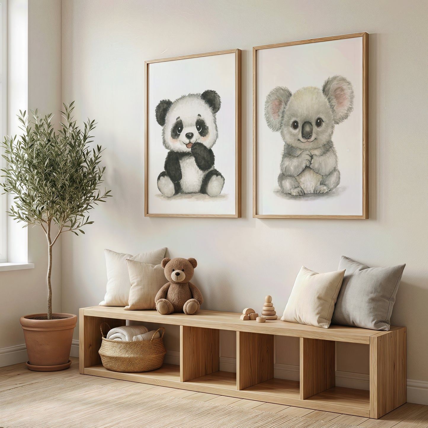 Bamboo & Cuddle Duo • 2 Curated Hand‑Painted Watercolor Art Prints